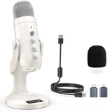 ZealSound USB Microphone,Quick Mute Noise Cancel for Phone Computer PC PS5,Gaming Microphone for Streaming Vocal Recording ASMR Podcast Video K66 White