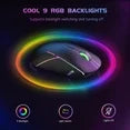 FFN Wireless Gaming Mouse,Colorful 9 Backlight,16000 DPI,75H Battery Standby,3 Mode USB-C/2.4G/Dual Bluetooth 5.0 Portable Rechargeable Gaming Mice for PC/PS5/Mac Computer and Laptop/Tablet-Black