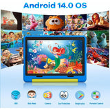 BESTSKI Android 14 10inch Kids Tablet with Protective Case,Octa-Core,8GB RAM+64GB Rom(1TB Expandable)Dual Camera,Parental Control,Pre-Intalled KIDOZ,Great Gift for Toddler-Blue