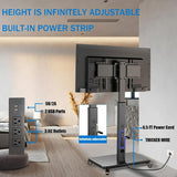 90° Swivel Mobile TV Stand with Power Outlet, tv base stand Rolling TV Stand with Handle to Adjusta Height, Portable Rolling TV Cart on Wheels for 32 to 65 70 75 80 inch TVs up to 110 lbs