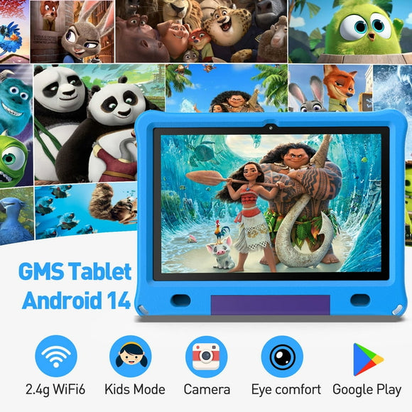 Android 14 Kids Tablet 10.1 inch with Case, 3GB RAM 64GB, IPS Touch Screen, Quad-Core,1280x800 | Wi-Fi6 | 6000mAh | Google Certified(Blue)