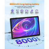 11 Inch Android 14 Tablet 2 in 1 Tablet, Qcta Core, 8GB RAM+128GB ROM+1TB Expand, 2+8MP Camera, 8000mAh Battery, 5G/2.4G WiFi, Bluetooth, Case (Gray)