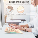 RaceGT Colorful Cute Wireless Keyboard and Mouse, Adjustable Tilt, Wireless Computer Keyboard & Mouse, with USB & Mouse, Brown, New, Milk Tea