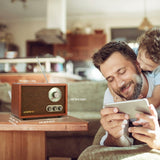 LoopTone USB SD Multifunction AM FM Vintage Radio with Bluetooth Speaker,Retro Wood Table Radio for Kitchen Living Room with Rotary Knob Brown