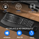 Wireless Keyboard and Mouse Combo, 2.4G Full Size Wave Keys Ergonomic Keyboard with Wrist Rest and 3-Level DPI Adjustable Wireless Ergonomic Mouse for Windows, Mac OS Desktop/Laptop/PC(Black)