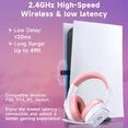 UDH Wireless Gaming Headset 2.4GHz for PS5/PS4/PC/Switch - Bluetooth 5.3 Headphones with Noise-Canceling Mic, 7.1 Surround Sound, 70H Battery Life, RGB Lights, Foldable, Portable-Pink