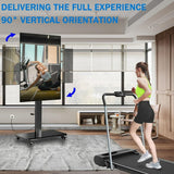 90° Swivel Mobile TV Stand with Power Outlet, tv base stand Rolling TV Stand with Handle to Adjusta Height, Portable Rolling TV Cart on Wheels for 32 to 65 70 75 80 inch TVs up to 110 lbs