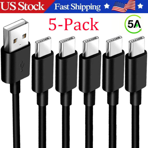 5-Pack USB-C to USB-A Cable Fast Charge Type C Charging Cord Rapid Sync Charger