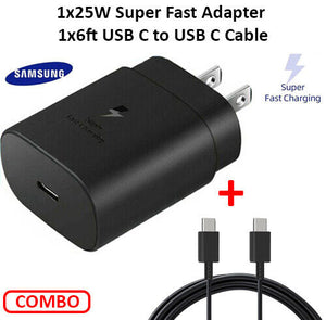 Super Fast Wall Charger Samsung 25w Type USB-C 6FT Cable Charger For S20 S21+ 5G